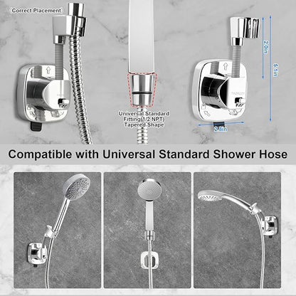 Handheld Shower Head Holder Suction, 360° Adjustable Shower Head Holder Wall Mounted, Rustproof Showerhead Hose Holders Hanger Bracket for Bathroom, No Drill Tool-Free Installation in Seconds