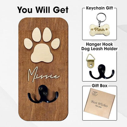Personalized Dog Leash Holder Wall Mount, Pet Harness Hanger, Dog Collar Organizer for Entryway, Key Rack for Wall Decorative, Memorial Cat Leash Holder for Wall, Pet Loss Gifts, Home Decor