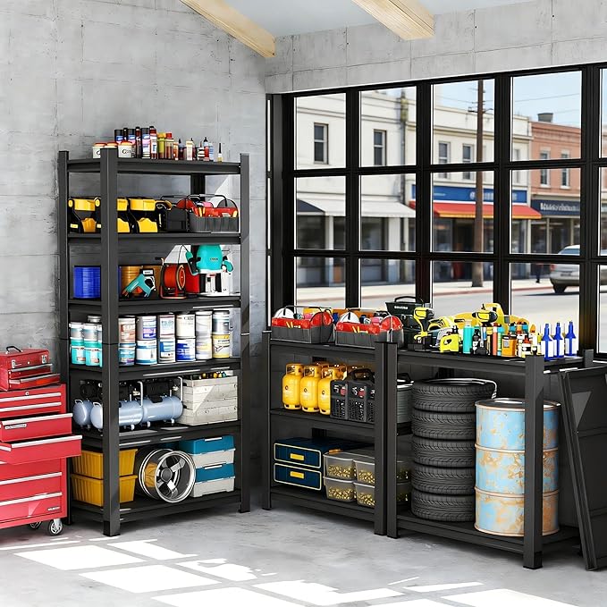 77" H*18" D Garage Storage Shelves, 6-Tier Metal Shelving Unit Heavy Duty Adjustable, 3600lbs Capacity, Storage Rack Organizer for Garage, Basement, Pantry & Warehouse, Black, 35.4" Wx17.7 Dx77.4 H