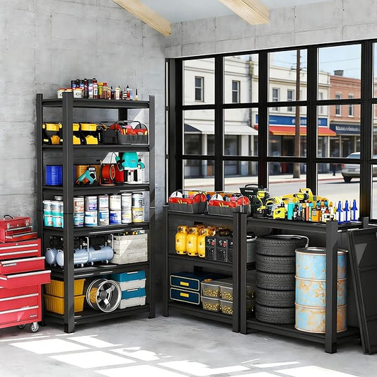 77" H*18" D Garage Storage Shelves, 6-Tier Metal Shelving Unit Heavy Duty Adjustable, 3600lbs Capacity, Storage Rack Organizer for Garage, Basement, Pantry & Warehouse, Black, 35.4" Wx17.7 Dx77.4 H