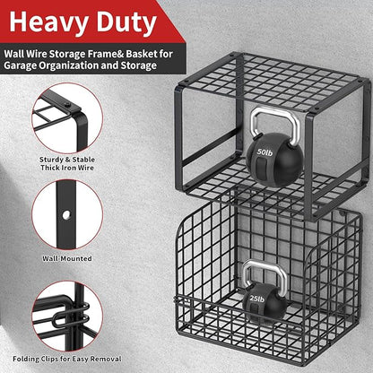 TomCare 2 Pack Garage Shelving Heavy Duty Garage Storage Shelves with Wire Baskets Laundry Room Shelves Wall Mounted shelving Tool Organizer for Shed Garden Kitchen Organization and Storage