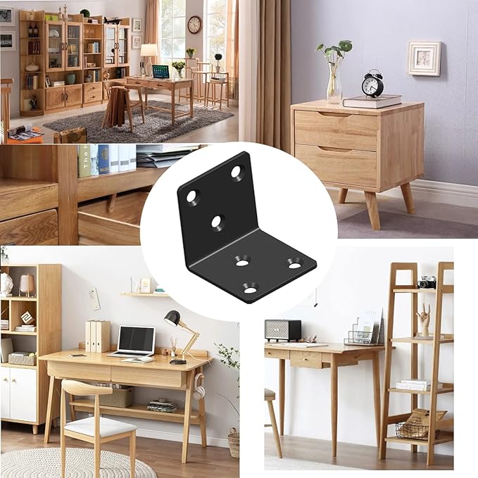 Black Stainless Steel Shelf Bracket,Joint Right Angle Bracket,L Shape Heavy Duty Metal Corner Brace Shelf Supporter for Wood Aufuga (20, 2x2x2)