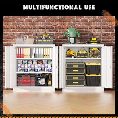 Greenvelly Metal Garage Storage Cabinet, White 36" Locking File Cabinet with 2 Doors and Adjustable Shelves for Home Office,School