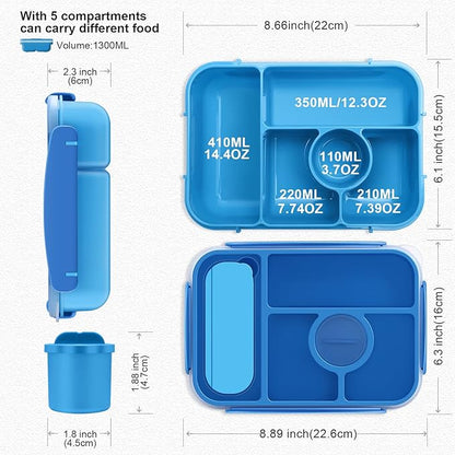 Bento Box Adult Lunch Box Kids,Lunch Containers for Adults/Kids/Toddler,5 Compartments Bento Lunch Box with Sauce Vontainers,Microwave & Dishwasher & Freezer Safe,BPA-Free(Blue)
