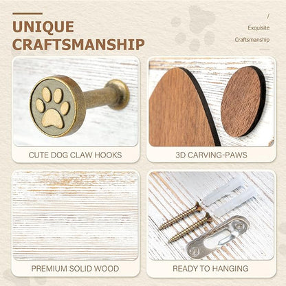 MTERSN Farmhouse Key Holder for Wall - Decorative Dog Leash Hanger and Coat Rack Wall Mount with 6 Unique 3D Claw Hooks - Dog Toys Organizer for Rustic Home Decor (White)