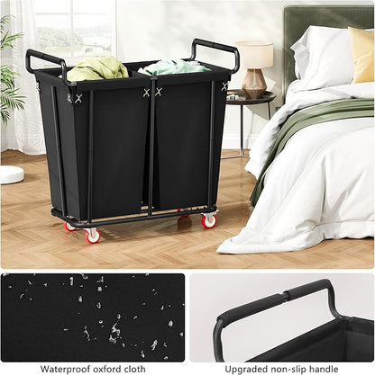 Large laundry hamper with Wheels, 2 Bag 360L Big Rolling Laundry Basket Sorter Cart, Extra Large Laundry Clothes Hamper, Heavy Duty Laundry Basket Organizer for Laundry Room,Bathroom