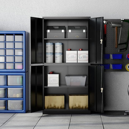 Metal Storage Cabinets with Locking Doors,71" Tall Garage Cabinet with 3 Adjustable Shelves, Lockable Steel Office Storage Caninet Tool Caninets for Home Office,Garage, Pantry