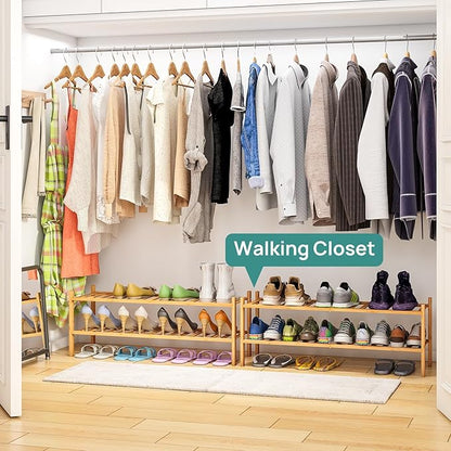 2-Tier Long Shoe Rack for Entryway, Black Bamboo Wood Shoe Rack for Closet & Hallway, Long 33IN | Beautiful | Functional | Sturdy | Durable