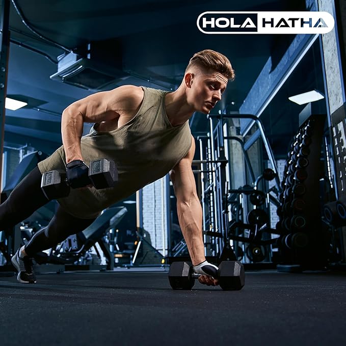 HolaHatha Hexagonal Dumbbell Weights Set, Home Gym Equipment Set, Portable Weighted Exercise Dumbbells for Fitness, Training, and Lifting Workouts