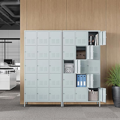 Letaya Metal Lockers for Employees-15 Door Storage Locker with Shelves and Lockable Steel Cabinet for School,Gym,Office,Staff(Grey, 15 Door)