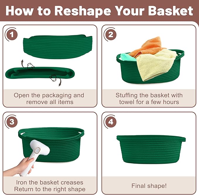 Small Woven Green Gifts Basket for Storage Empty with Ribbons and Bags Durable Cute Gifts 12"X 8" X 5" Small Rope Basket for Gifting