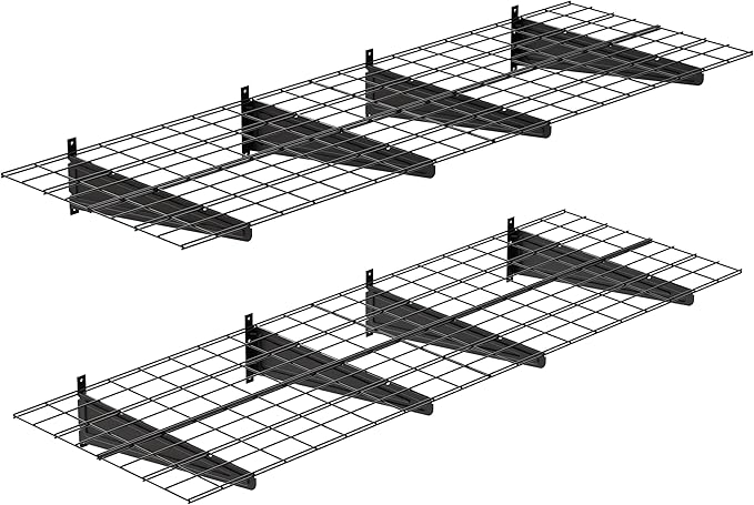 2-Pack 2x6ft Garage Wall Shelving, 24"x72" Shelf Storage Rack Floating Shelves Wall Mounted, Heavy Duty Storage Shelves, 800lbs Load Capacity, with 16 Hooks for Garage Organization, Black