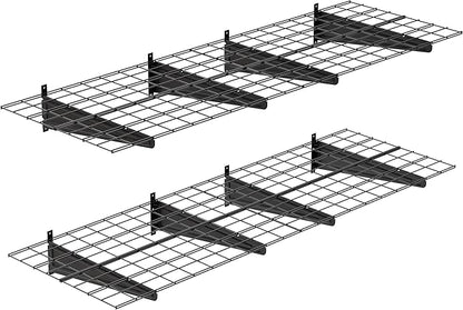 2-Pack 2x6ft Garage Wall Shelving, 24"x72" Shelf Storage Rack Floating Shelves Wall Mounted, Heavy Duty Storage Shelves, 800lbs Load Capacity, with 16 Hooks for Garage Organization, Black