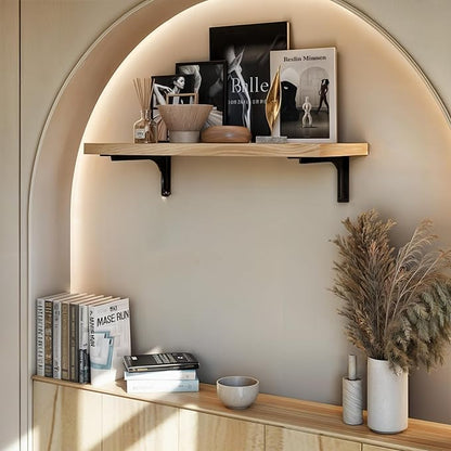 BATODA 16” Shelf Brackets with Beam (4pcs) - L Shelf Brackets Black - Hook Brackets for Floating Shelves - Wall Mounted Support for DIY Open Shelving – Mounting Hardware Included (Pack 4) (4, 16 Inch)