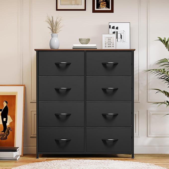 YITAHOME Dresser with 8 Drawers - Fabric Storage Tower, Organizer Unit for Bedroom, Living Room, Hallway, Closets - Sturdy Steel Frame, Wooden Top & Easy Pull Fabric Bins, Burlywood Grain