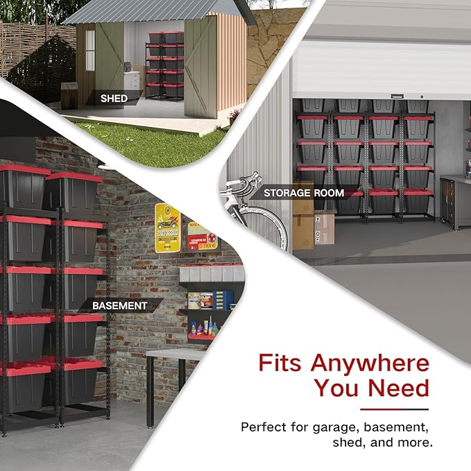 27 Gallon Storage Bin Rack Organizer, Heavy-Duty Tote Storage Rack, 5-Tier Standing Storage Bin Shelves, 250 lb Capacity, Maximize Space for Garage, Warehouse, Utility, 2 Pack (Totes Not Included)
