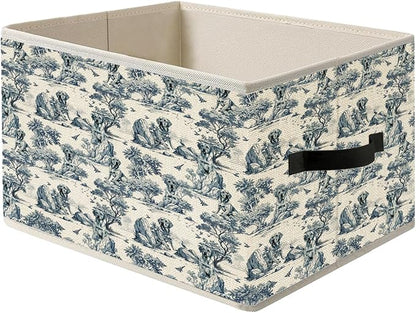 Blue and White Chinoiserie Botanical Labrador Retriever Storage Bin Box with Handles, French Country Lab Dog Foldable Organizer Basket Toybox for Home Bedroom Bathroom Clothes Toys Books