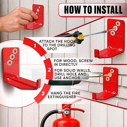 Fire Extinguisher Mount Brackets Set of 8, Heavy Duty Wall Mount Hook 2.36 x 1.57 x 2.36 in, Screws Anchors and Gaskets, Quick Install Holder, Supports up to 20 lb for Garage Workshop Home Cabinet Use