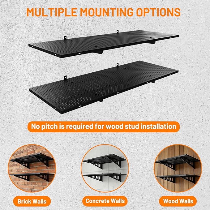 4-Pack 1.5x4ft Wall Storage Shelves, 1000 Lbs Garage Wall Shelf, Heavy Duty Floating Tool Rack with Complete Install Kit, Black