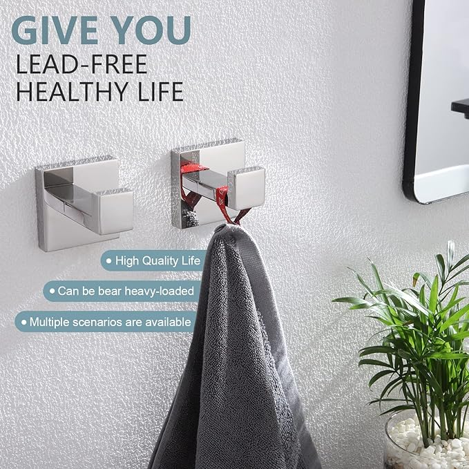 KOKOSIRI Bath Towel Hook Wall Mount Square Robe Hook Coat Hook, Bathroom Kitchen Garage Heavy Duty Wall Mounted, SUS 304 Stainless Steel, Polished Chrome, B1010CH-P2