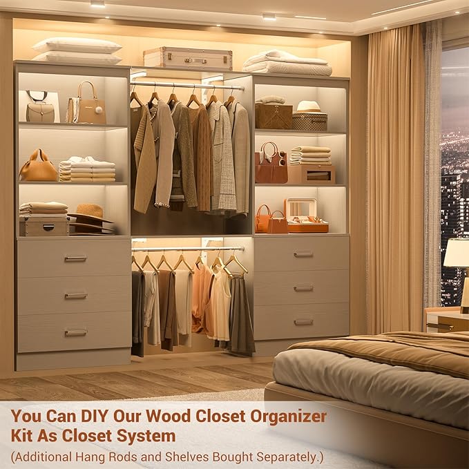 Aheaplus 23.6" Closet Drawers System, Wood Closet Organizer System with 3 Drawers, Modular Small Walk-in Closets Storage Unit, Grey (23.6" L x 13.8" W x 71" H)