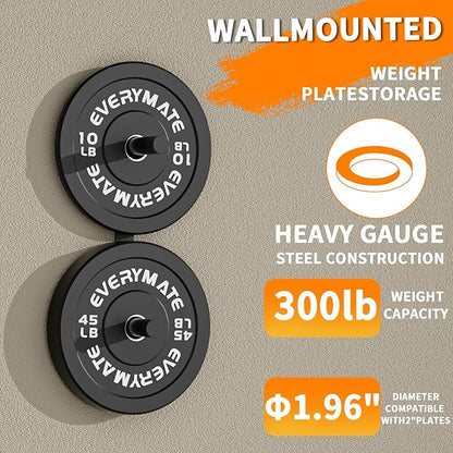 EVERYMATE Weight Plate Storage Rack, Olympic Weight Plate Holder, Bumper Plate Storage, Home Gym Organizer