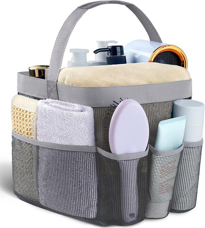 Attmu Mesh Shower Caddy Portable for College Dorm Room Essentials with 8 Pockets, Hanging Shower Caddy Dorm Basket, Quick Dry Shower Bag for Bathroom