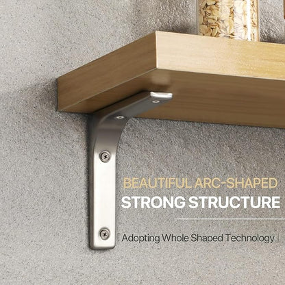 SAYAYO Heavy Duty Floating Shelf Brackets 6 Inch x 5 Inch, Stainless Steel Wall Shelf Brackets & Supports Brushed Nickel L Bracket, Angle Bracket Corner Brace for Wood, 4Pcs