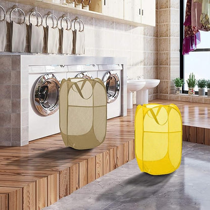 Mesh Pop up Laundry Hamper, Foldable Clothes Hamper Laundry Basket for Rooms, Apartment, College Dorm or Travel, Yellow
