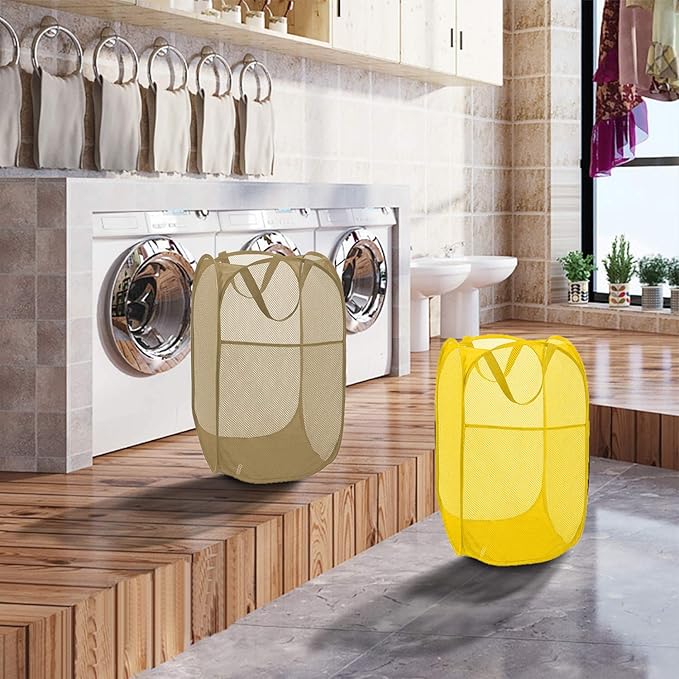 Mesh Popup Laundry Hamper, Foldable Laundry Basket Clothes Hamper for Home, Apartment, College Dorm or Travel, Collapsible for Storage, Beige