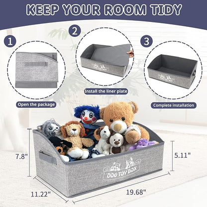 Foldable Pet Toy Storage Box with 3 Handles, Portable Organizer Basket for Dog Toys, Blankets & Accessories, White Dogs