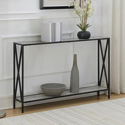 Convenience Concepts Tucson Console Table 47.25" - Modern Sofa Table with Storage Shelf, Entryway Hall Table for Living Room, Faux Birch/Black