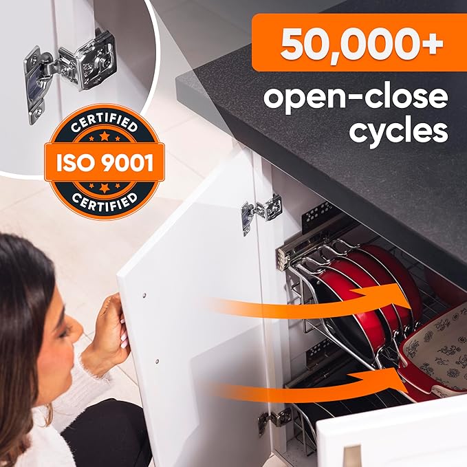 Decobasics 100 Pack Soft Close Cabinet Hinges 1-3/8" Overlay for Kitchen Cabinet Doors, Slow Self-Closing Concealed Hidden Hinges for Face Frame –Stainless Steel, 3-Way Adjustable & Quiet Close Damper