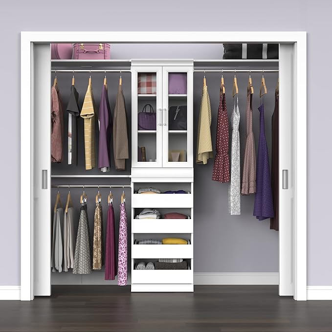 ClosetMaid Modular Storage Pair Set, 2 Glass Pane Doors, Wood Closet Organizer Shaker Style, Add On Accessory for Shelf Units, White, 34.88" H x 21.02" W x 1.81" D
