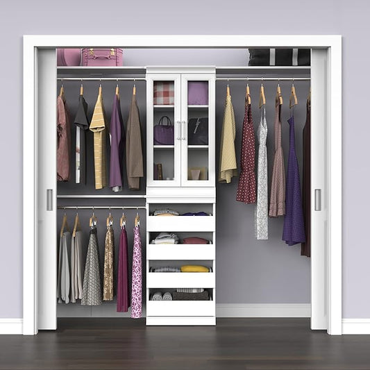 ClosetMaid Modular Storage Pair Set, 2 Glass Pane Doors, Wood Closet Organizer Shaker Style, Add On Accessory for Shelf Units, White, 34.88" H x 21.02" W x 1.81" D