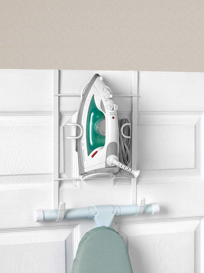Spectrum Diversified Over-the-Door Iron & Ironing Board Holder, No-Installation Iron, Sturdy Steel Construction With Rubberized Hook Ends, Laundry Room Storage & Closet Organization