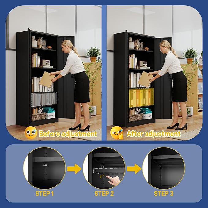 Metal Storage Cabinet with Adjustable Shelves, 72" Steel Garage Storage Cabinets with Lock and 2 Door, Locking Tool Cabinet Utility Cabinets for Garage, Kitchen, Home Office, School, Shop