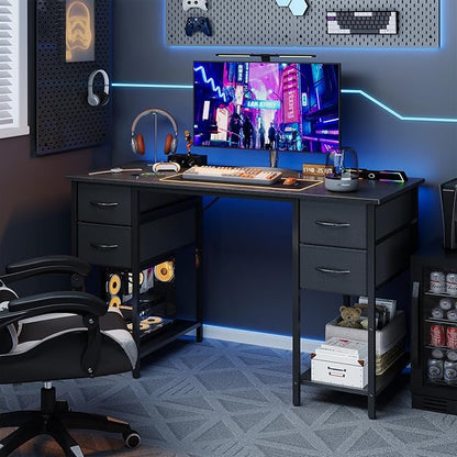 Grandder Computer Desk with 4 Drawers, 47 Inch Office Desk with Storage, Gaming Desk with CPU Shelves, Writing Desk Work Desk for Home Office, Study, Bedroom, Work from Home, Black