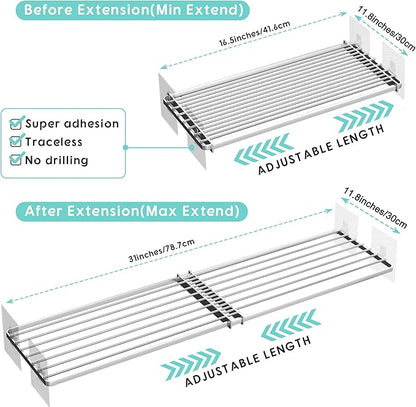 2Pack Expandable Closet Tension Shelves Organizers, Adjustable Wall Mounted Tension Shelf for Cabinet Rack Storage Wardrobe Divider Shelving for Closets Pantry Cupboard Kitchen