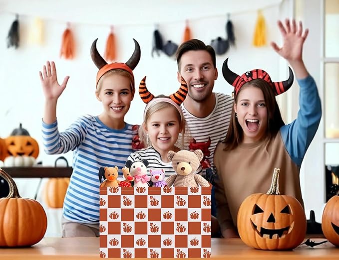 Large Halloween Themed Candy Gift Boo Basket for Kids Baby Personalized Adults Storage Bin Fall Decor(Grid Pumpkin)