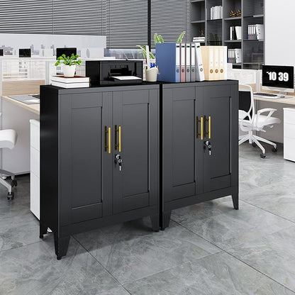 36" Black Metal Storage Cabinet with Lock, Locking Cabinet with 2 Doors and 2 Adjustable Shelves, Bathroom Floor Cabinets, Freestanding Locked File Cabinets for Home/Office/Garage