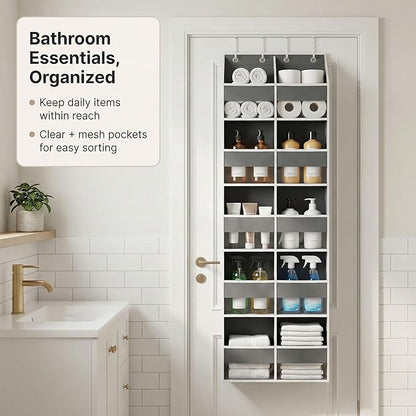10-Pocket Over the Door Organizer with Heavy-Duty 600D Oxford Fabric, Upgraded Hooks with Silicone Protectors for Dorm, Closet Storage, Bedroom, Bathroom