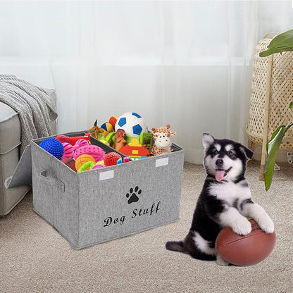 Dog toy box with lid dog storage organizer perfect basket for dog toys living room, playroom, closet, home organization and storage - Snow Gray