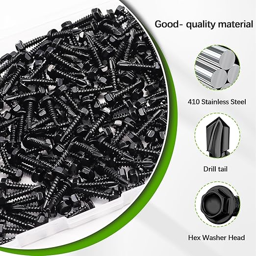 mxuteuk #8×3/4" Self Tapping Screws,410 Stainless Steel Self Tapping Screws for Metal,Self Drilling Screws,Hex Washer Head Screws Suitable for Wood, Metal or Tough Materials (180PCS)