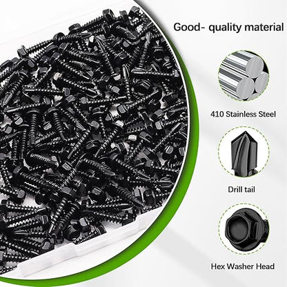 mxuteuk #8×3/4" Self Tapping Screws,410 Stainless Steel Self Tapping Screws for Metal,Self Drilling Screws,Hex Washer Head Screws Suitable for Wood, Metal or Tough Materials (180PCS)