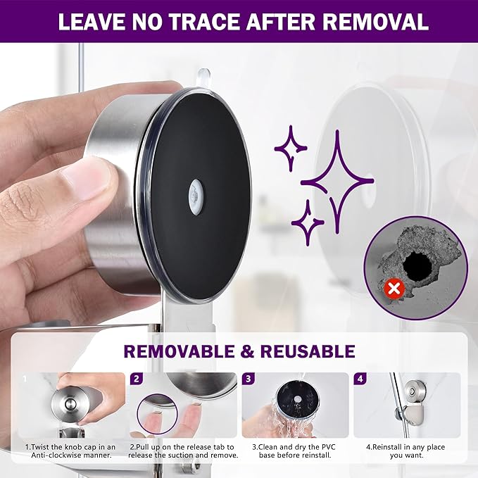 JOMOLA Suction Cup Shower Holder, Adjustable Stainless Steel Shower Head Holder with Strong Suction Cup for Different Wall, Universal Handheld Shower Bracket