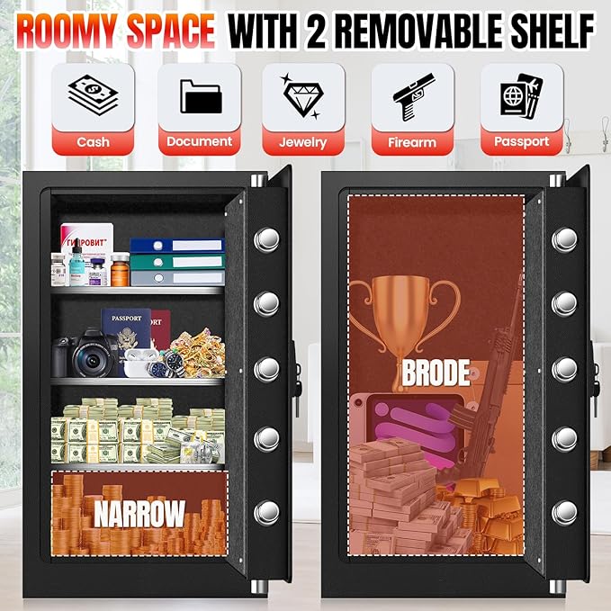 35 Mins Fireproof Safe - 6.5 Cu Ft Home Safe Box, Fire Proof Safes, Security Safe Box with Digital Keypads for Home Office, Cash, Files,Keypad