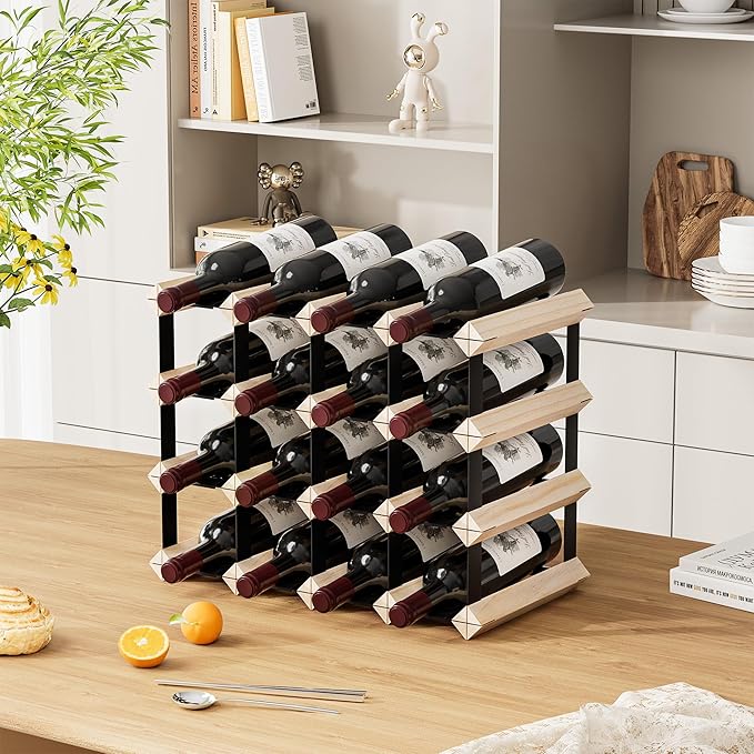 Urban Deco Wooden Wine Rack Countertop- Stylish Wine Racks for Cabinets, Perfect for Organizing and Displaying Your Wine Collection, Sturdy & Space-Saving Wine Storage Solution (16 Bottles)