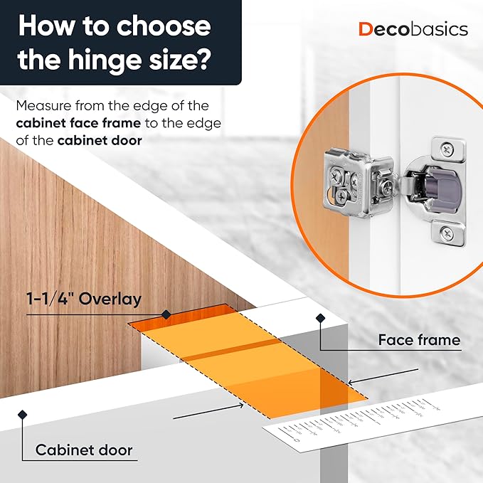 Decobasics 2 Pack Soft Close Cabinet Hinges – 1" Overlay for Kitchen Cabinet Doors, Face Frame Concealed Hidden Hinges – Stainless Steel, Self-Closing with 3-Way Adjustment & Slow Close Damper