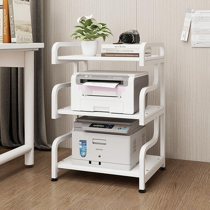 Natwind 3-Tier Printer Stand with Wheels Movable Storage Cart Floor-Standing Multi-Purpose Shelf Rack for Media Player Scanner Files Books Microwave Oven in Kitchen Living Room Home Office (White)